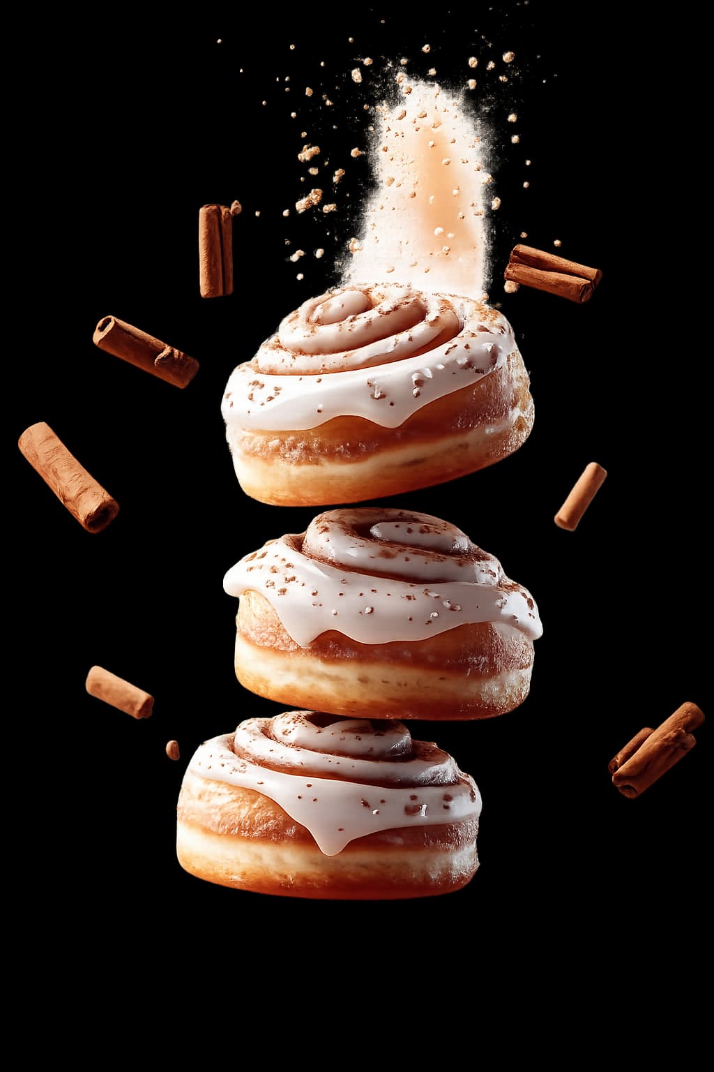 Roles de canela recién horneados con glaze